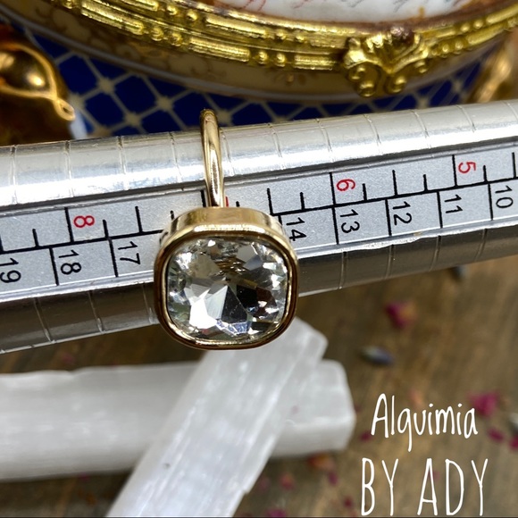 Gold steel big cubic zirconia cabochon solitaire statement ring - Picture 3 of 3